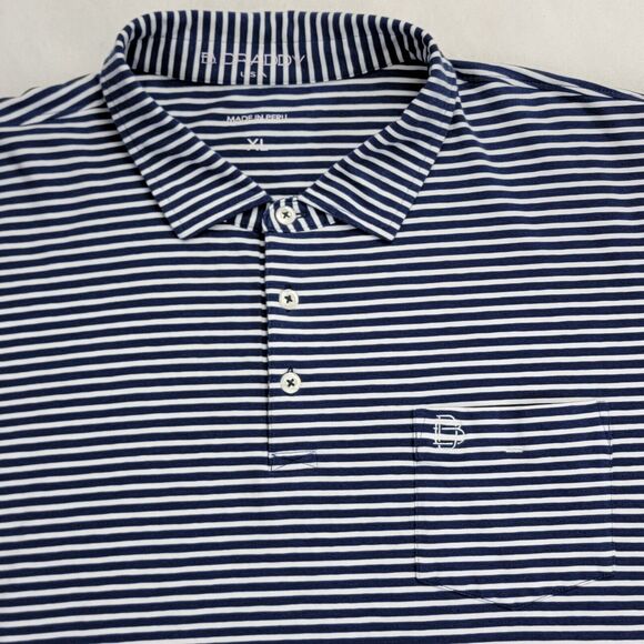 B Draddy Greg Polo 4-Way Stretch Pima Cotton Blend Sz XL Navy White Striped Mens - Picture 4 of 16